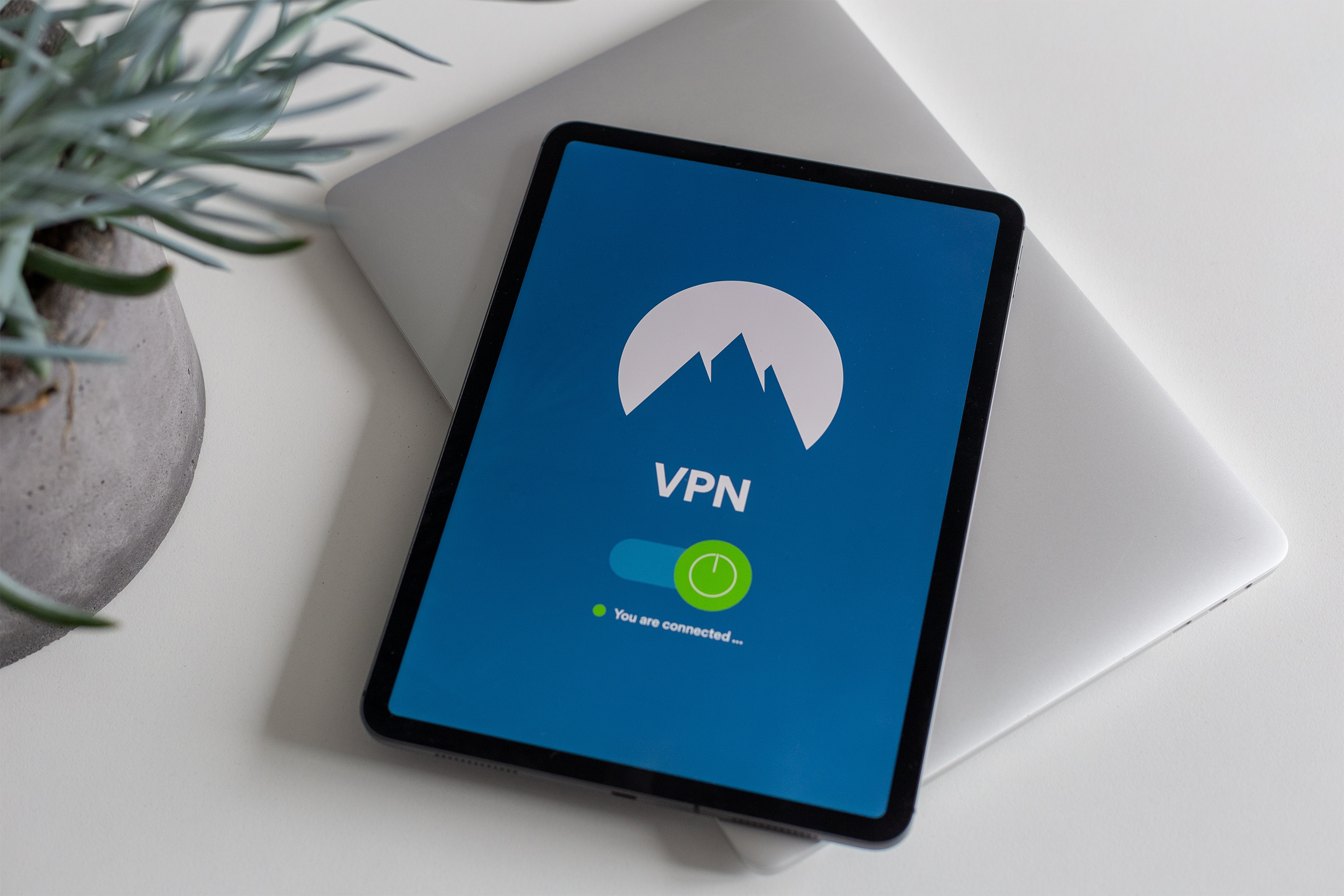 Tablet with a VPN connection displayed on it